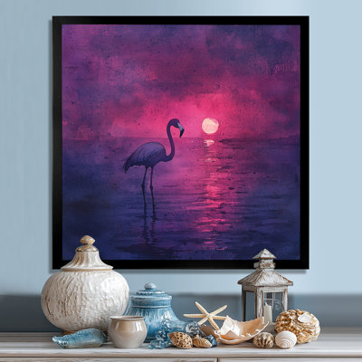 «Cobi Lavender Flamingo Silhouette In The Night I», art mural sur toile flamant