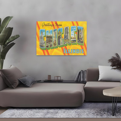 «Greetings From Chicago Illinois Vintage Architecture City», reproduction d'art