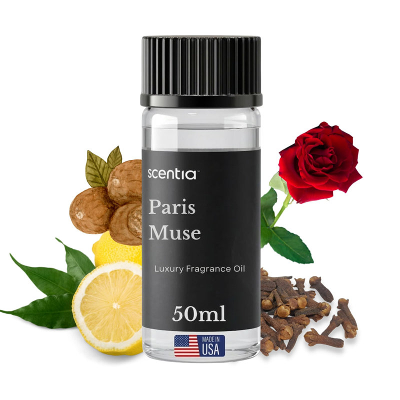 Huile pour diffuseur de parfum Scentia Paris Muse Hotel - Parfum de luxe inspiré par Hotel Costes Paris - 50 ml - Mélange d'huiles essentielles de rose, de bois de santal et de clou de girofle pour la maison, le bureau et les diffuseurs d'aromathérapie