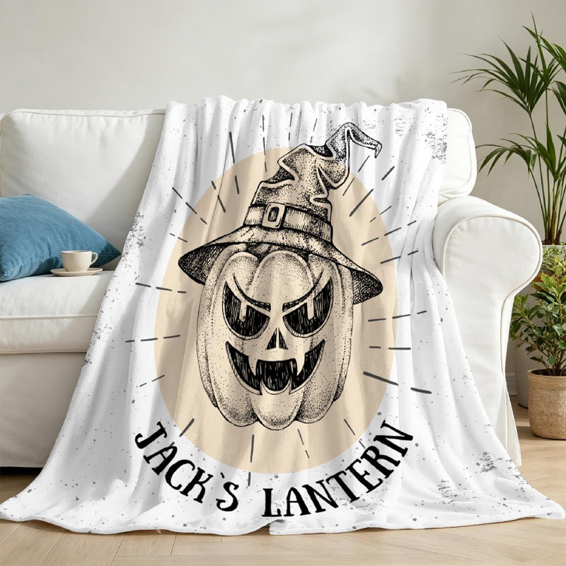 Jeté en molleton orange ultra doux orange, imprimé Halloween imprimé à la main, Throw 50" x 60"