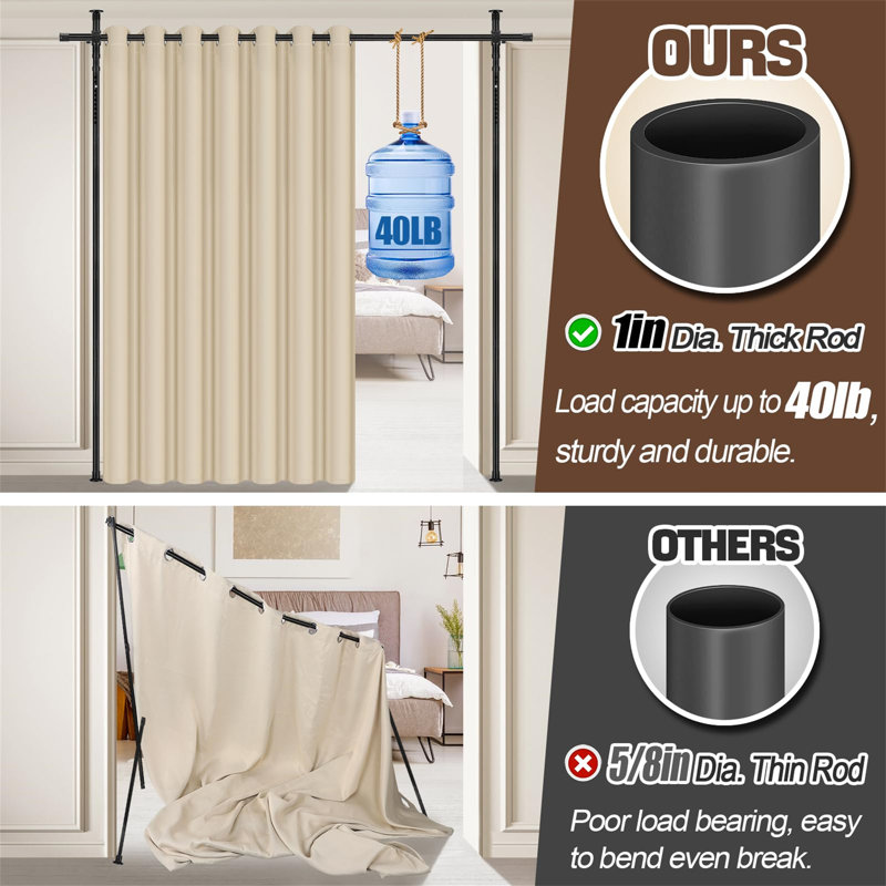 Beige Blackout Room Divider Curtain and Rod Set
