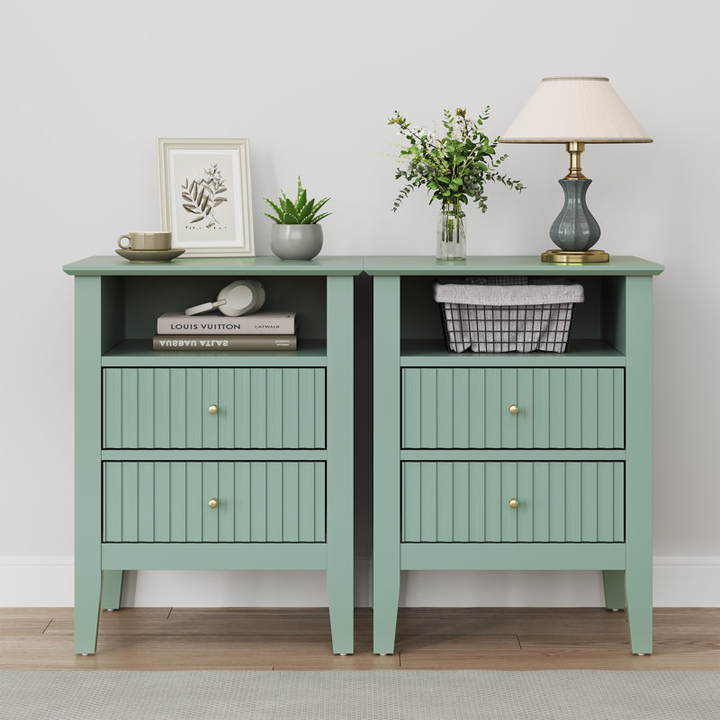 Philomena 2 Drawer Nightstand, Green without charge station