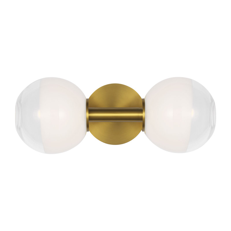 Sean Lavin Torian 2 Light Bathroom Bedroom Wall Fixture With Milk Clear Glass Mix Shade, Burnished Brass