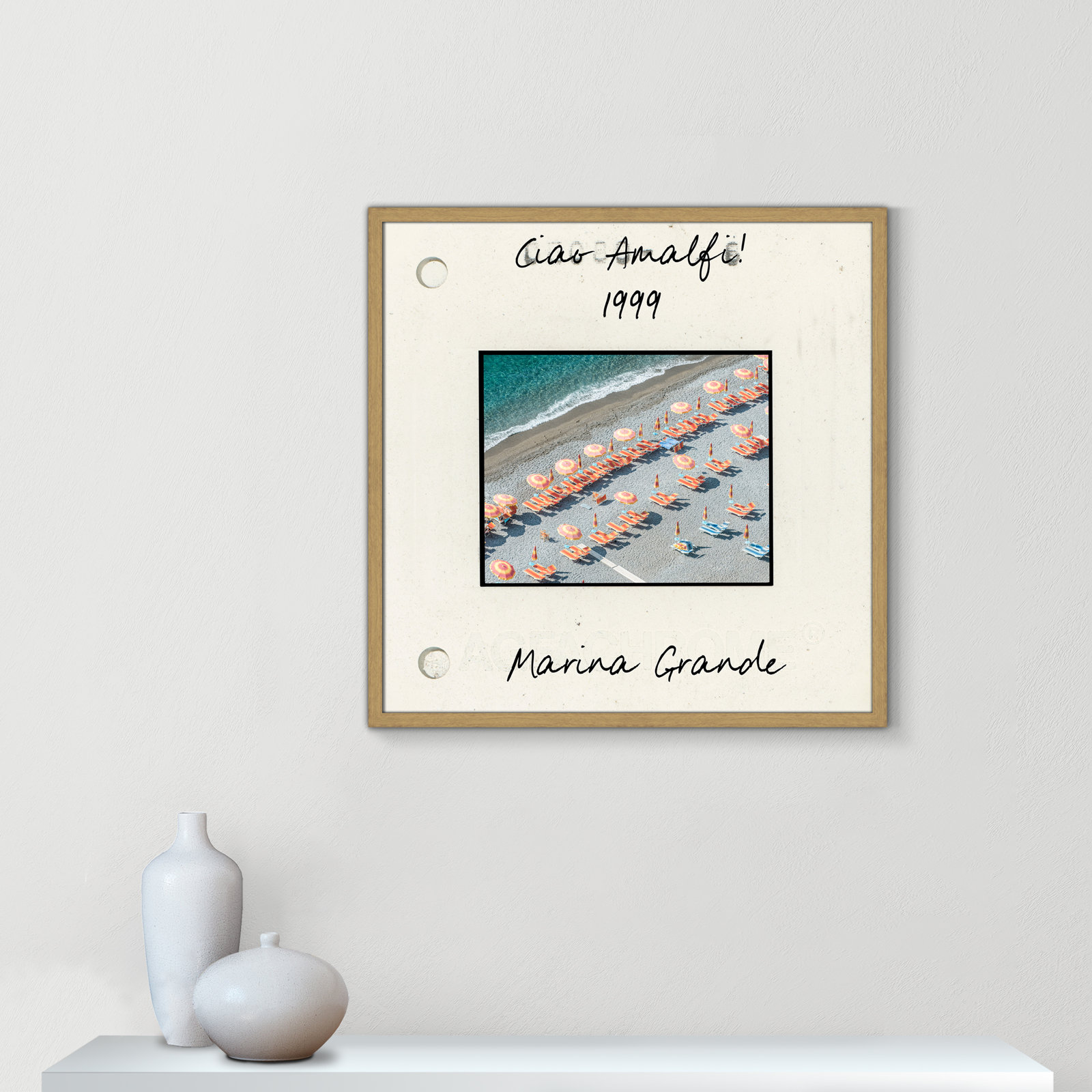 Amalfi, Italy - Marina Grande Print by Danita Dalmont, 27.5" H x 27.5" W x 0.75" D, Natural Single Picture Framed Paper