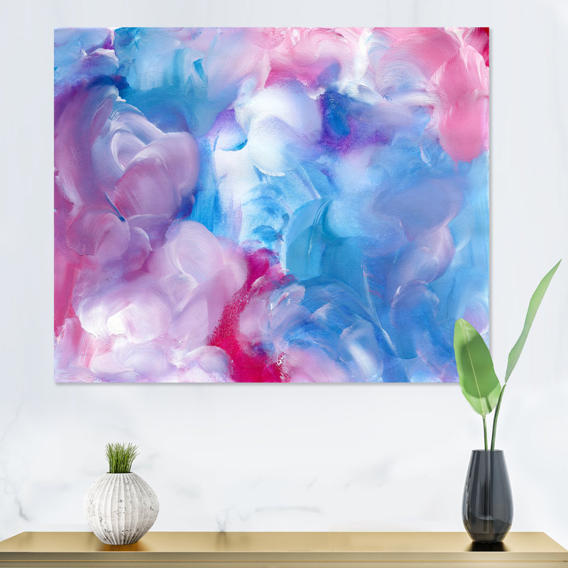 Nuage abstrait bleu et rouge - Peinture sur toile, H 34 po x l 44 po, Toile tendue