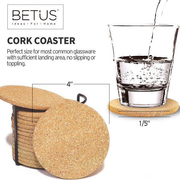 Betus Round Cork Coasters 4 in. Diameter and 1/5 in. Thick Brown