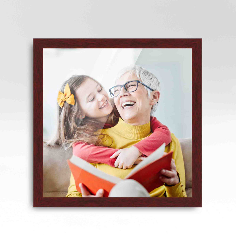Cadre photo en placage brun, 19 po x 19 po, Jaune / rouge