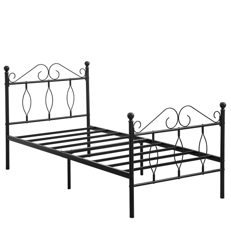Metal Bed Frame with Crochet Design Headboard