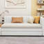 Lit de jour rembourré en lin beige avec lit gigogne simple, sans sommier tapissier