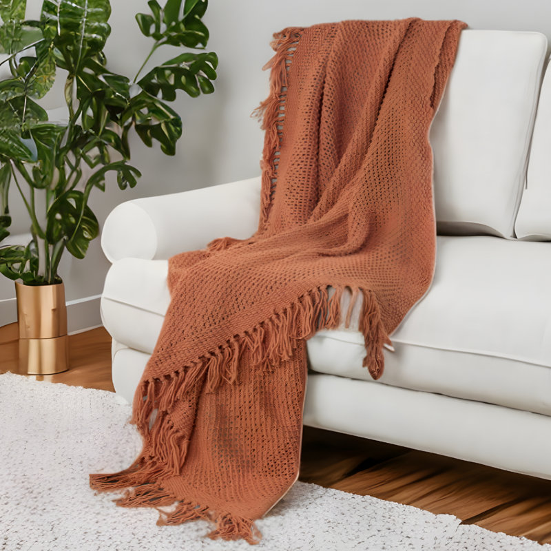 Jeté 100% coton tissé orange