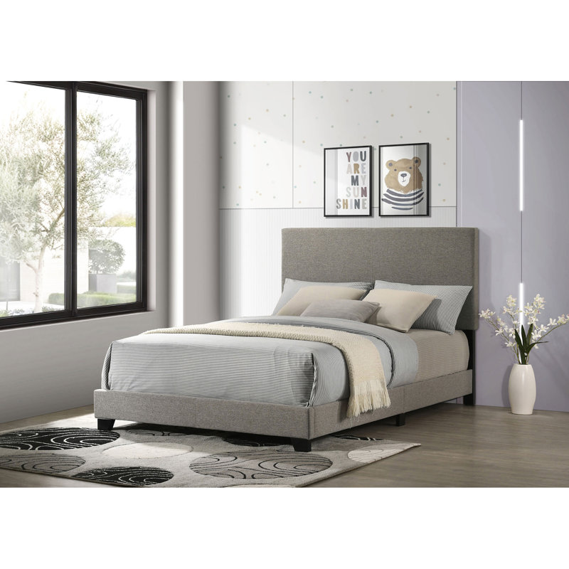 Lit tapissier double à panneau Efram Taupe, Taupe, Lit double