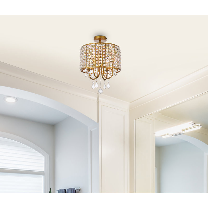Dusin Semi Flush Mount, Brass, Brass/Clear, 19" H x 14" W x 14" D