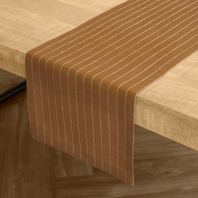 Pinstripe - 100% Pure Linen Table Runner, 60" x 14", Camel/White