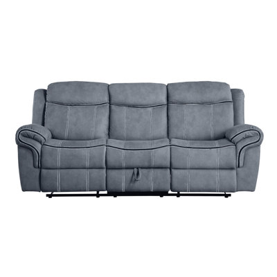 Two Tone Gray Velvet Recliner Living Room 3pcs - Luxury And Function Combined Cushions Construction Charging Storage Collection Comfort Style United Pocket Coil Seat Frame Middle With