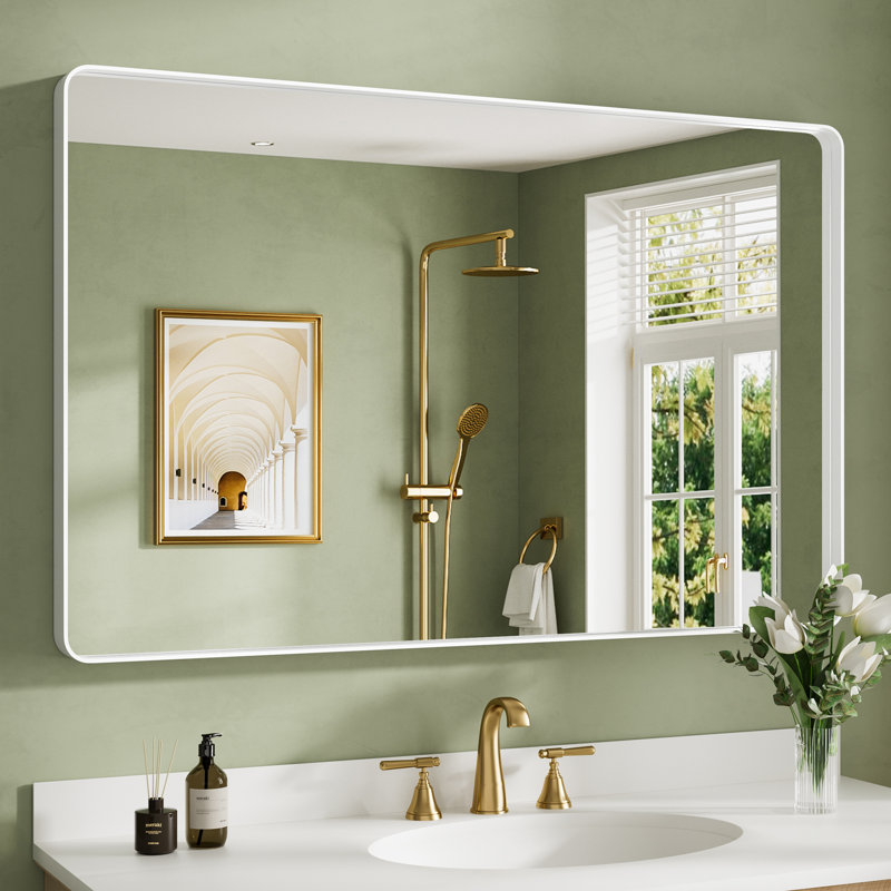 Miroir de salle de bain mural Llesenia, 48 po x 30 po, Blanc, Rectangulaire