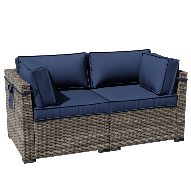 2-Person Outdoor Wicker Armchair with Cushions, Blue