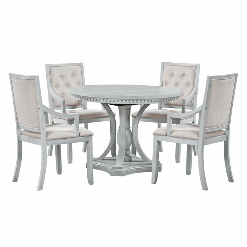 Ensemble de salle à manger extensible 5 pièces Trexm Retro Table ronde et 4 chaises pour la salle à manger de cuisine (chêne gris antique)