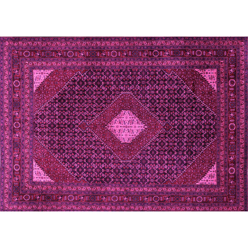 Tapis oriental rose / mauve / fuchisa fabriqué à la machine Husse, Rectangle 4 pi x 6 pi