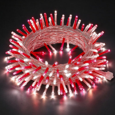 Guirlande lumineuse de Noël à DEL pour l'extérieur, rouge et blanc avec fil transparent, éclairage de Noël à brancher pour décoration d'arbre, de chambre à coucher et de fête