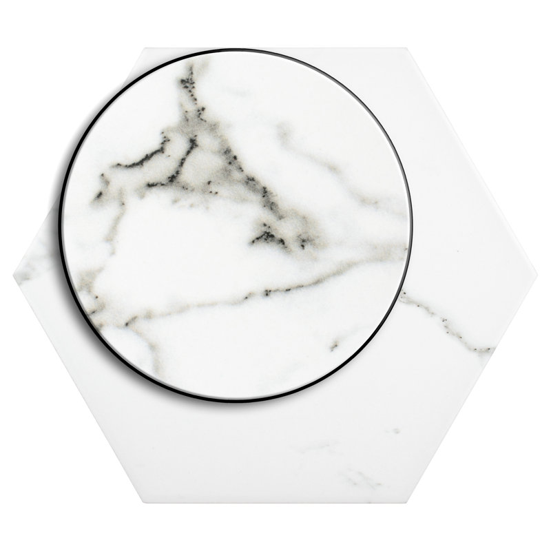 Timeless Hex Calacatta 8-5/8" x 9-7/8" Beveled Porcelain Patterned Wall & Floor Tile