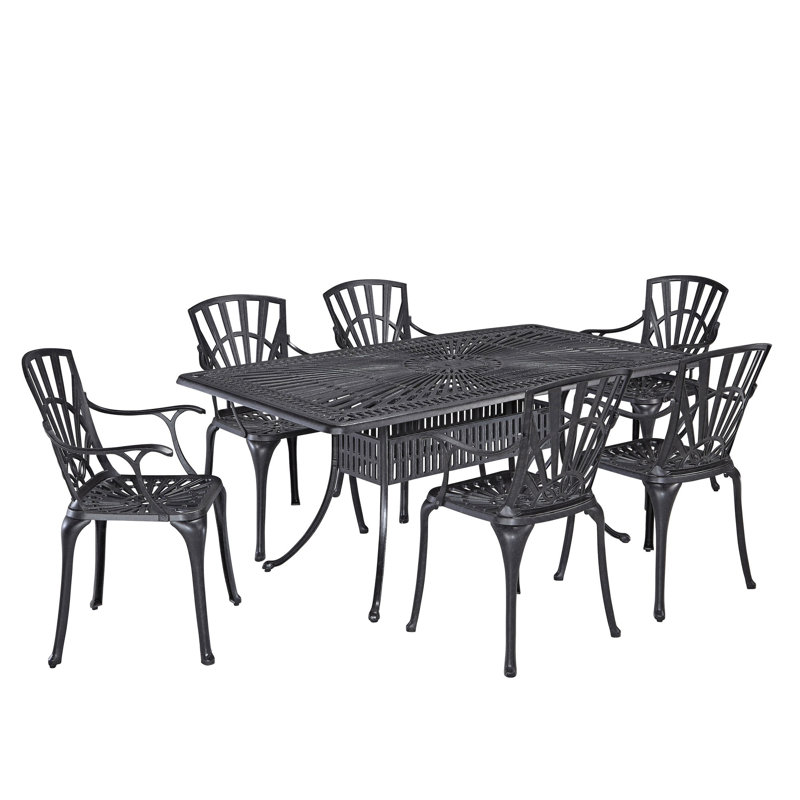 Laux 6 - Person Metal Patio Dining Set with Rectangular Table, Charcoal