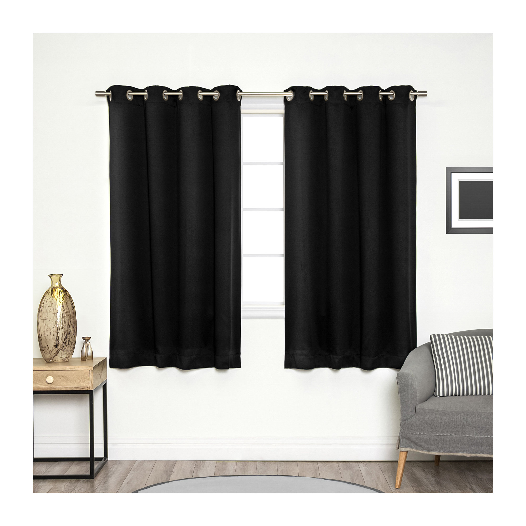 Schaeffer Blackout Curtain, Black, 52" W x 63" L