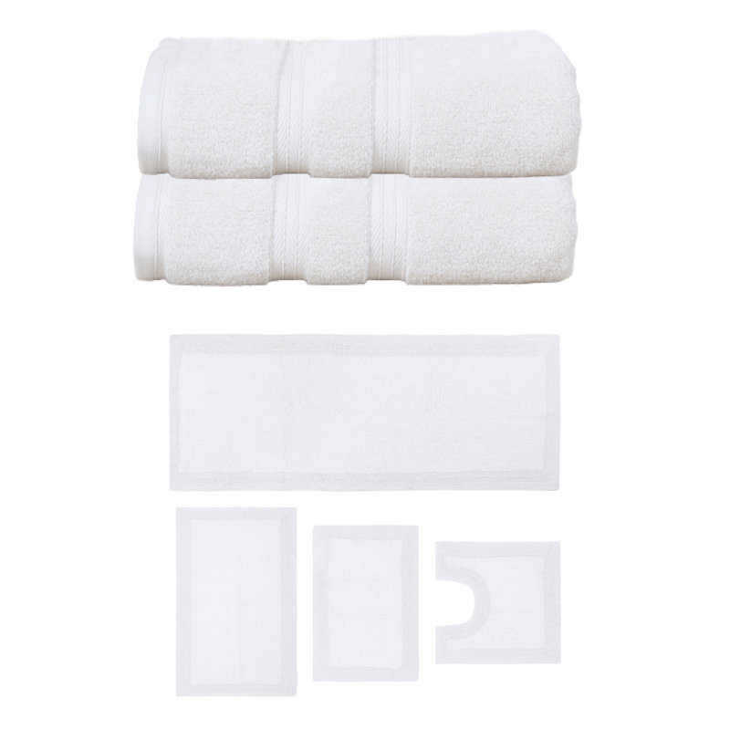 Ensemble de serviettes de bain et de tapis de bain 100% coton doux, réversible Buariki Collection, Bleu
