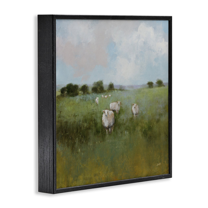  Art giclée Quiure Pasture with Sheep par Julia Purinton, H 24 po x l 24 po, Giclée encadrée noir minuit