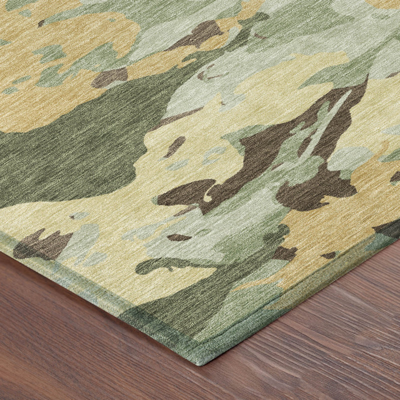Machine Washable Indoor/Outdoor Chantille ACN2497 Abstract Rug, Olive, 3' x 5'