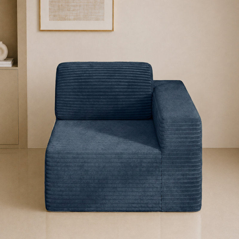 1 Seater Corduroy Sectional, Blue