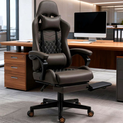 Ergonomic Diamond Stitched Gaming Chair with Footrest, 130° Reclining High Back Racing Office Chair