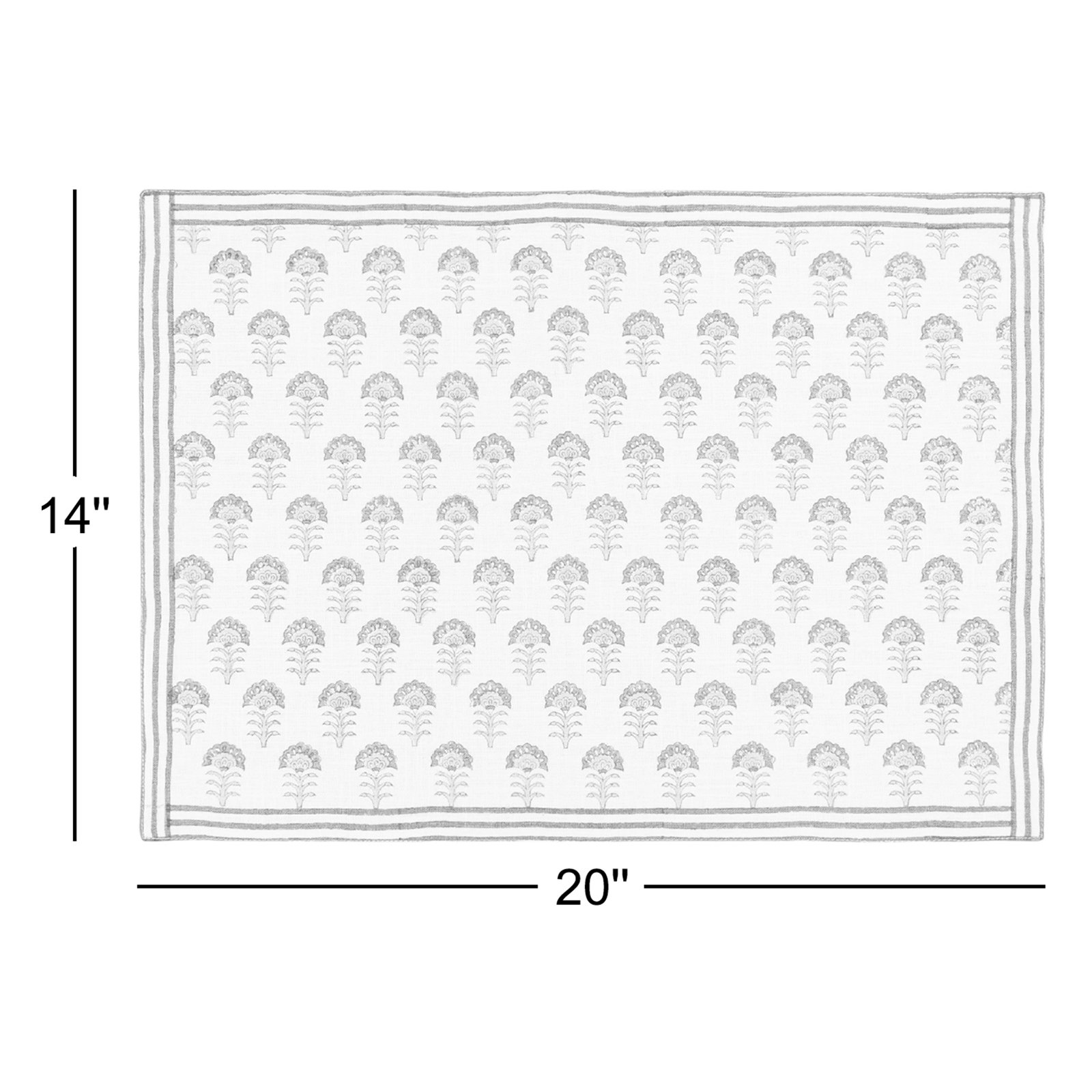 Hand-Blocked Cotton Placemat, Grey Herringbone