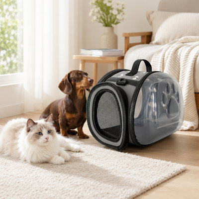 Sac de transport transparent transparent pour animal de compagnie avec empreintes de pattes, sac à main portatif à une seule épaule pour petits chats, chiots, cage de voyage en maille respirante pour animaux de compagnie