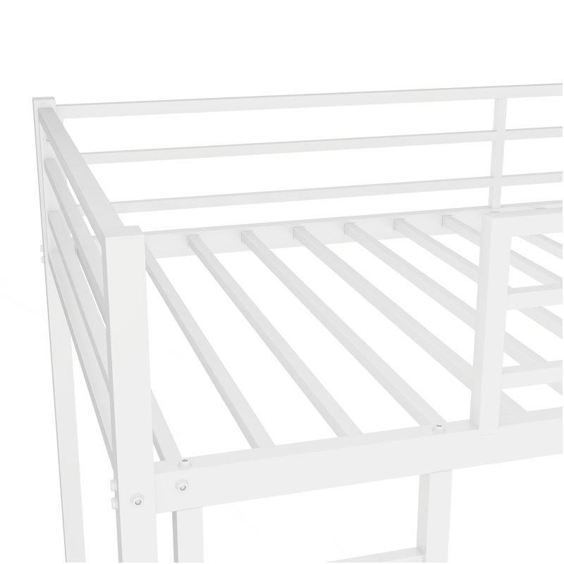 Lit superposé simple au-dessus d'un lit simple en métal / métal robuste robuste / réduction du bruit / barrière de sécurité / aucun sommier tapissier requis, blanc