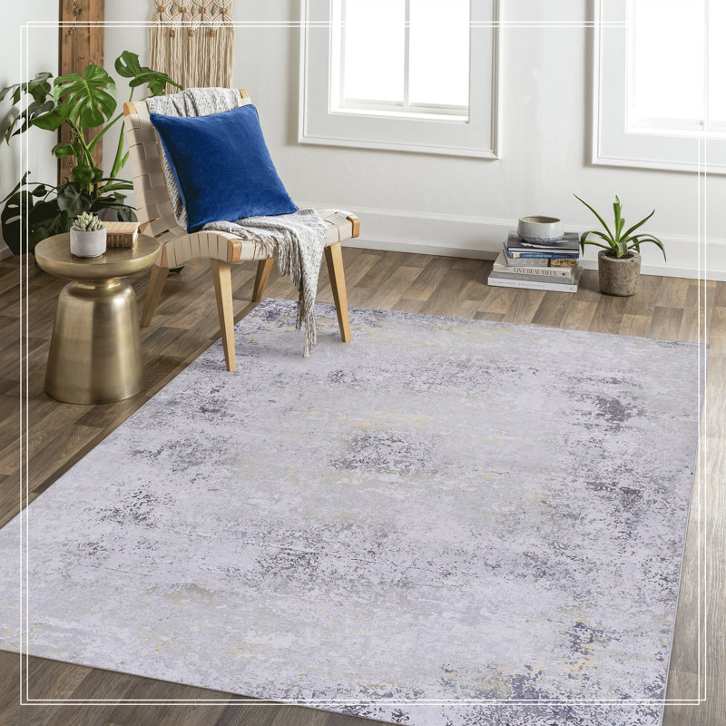 Area Rug, Washable Rug, Low-Pile, Non-Slip, Non-Shedding, Foldable, Kid & Pet Friendly - Area Rugs For Living Room, Bedroom, Kitchen, Dining Room Rug - Perfect Gifts, (Gray/Gold)