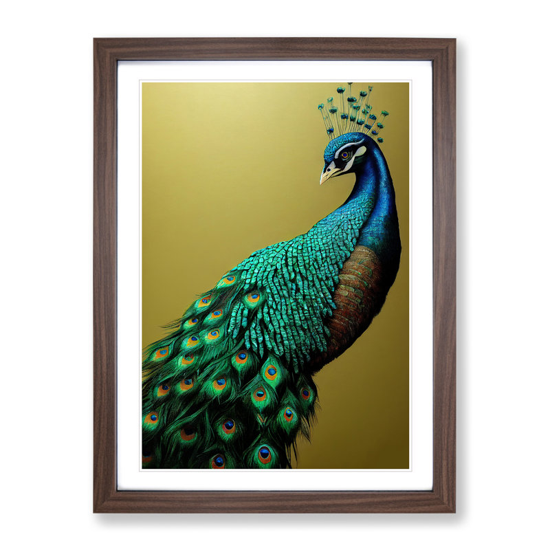 View Of A Peacock No.3 - Single Picture Frame Print, 64cm H x 46cm W x 2cm D, Brown Framed