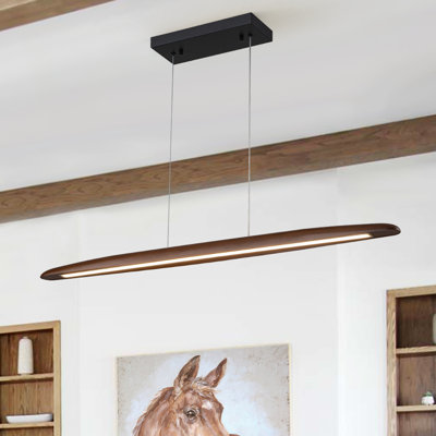 1 - Light Dimmable Led Kitchen Island Linear Pendant With Wood Accents