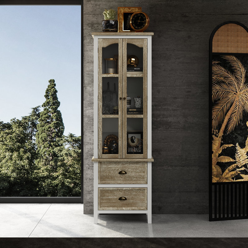 73'' H X 23.6'' W 2-Drawer Elegant Bookcase With Glass Doors