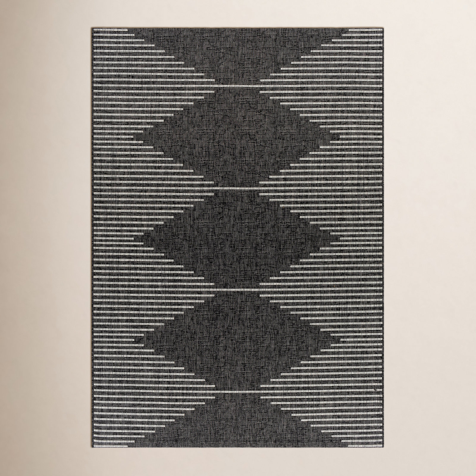 Abdulazeez Black Geometric Outdoor Rug, Rectangle 5'3" x 7'7"