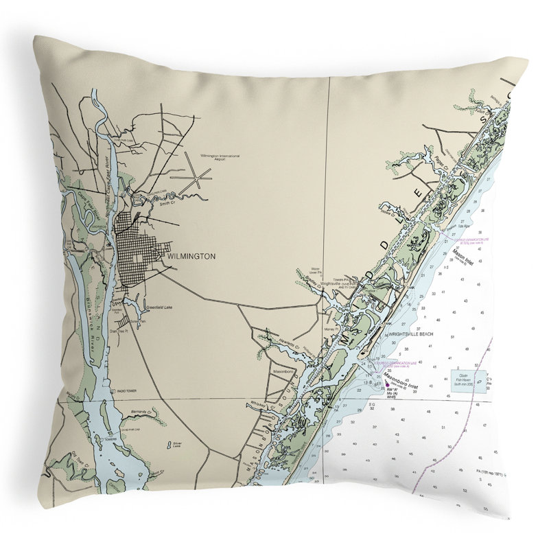 Coussin décoratif intérieur/extérieur non-cordante nc wilmington-wrightsville beach, 12"H x 12"W