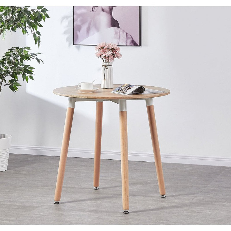 Todmorden 2 Person Dining set - a Round Plastic Dining Table with Wooden Legs and a Set of 2 Faux Leather Cushion Padded Dining Chairs for Dining Room - Modern Dining Table Set