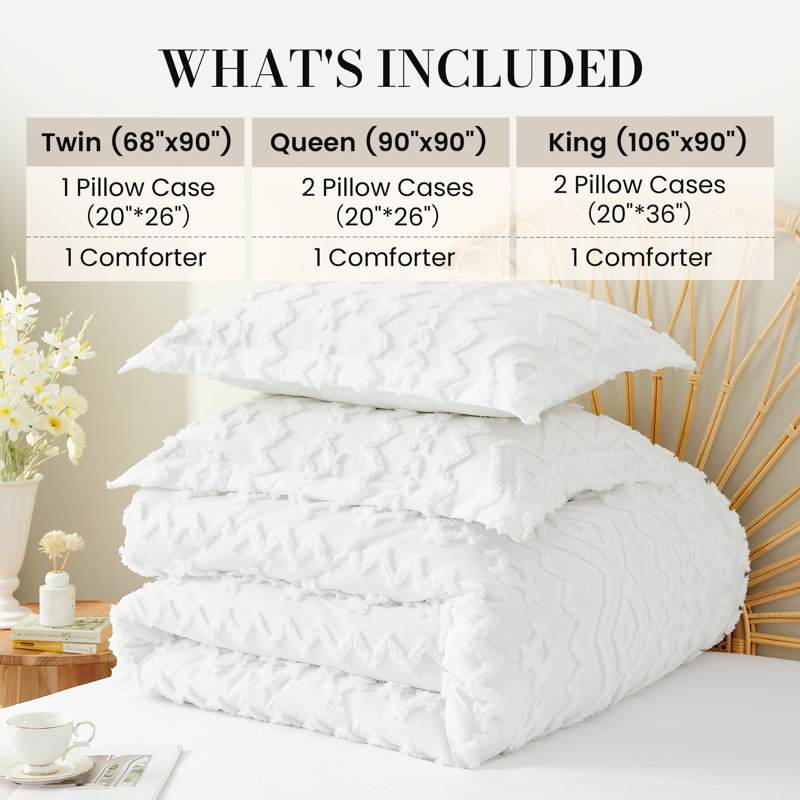 Ensemble d'édredon léger texturé Boho, Blanc, Édredon Quen + 2 taies d'oreiller standard