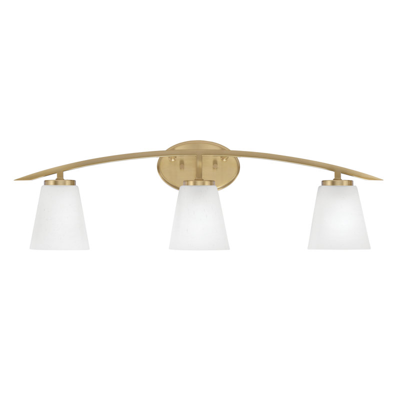 Kurve 3 Light Bath Bar With 4.5" Square White Muslin Glass, Brass