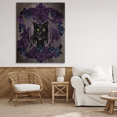 Cat with Gothic Florals Canvas, design by Lori Mosley