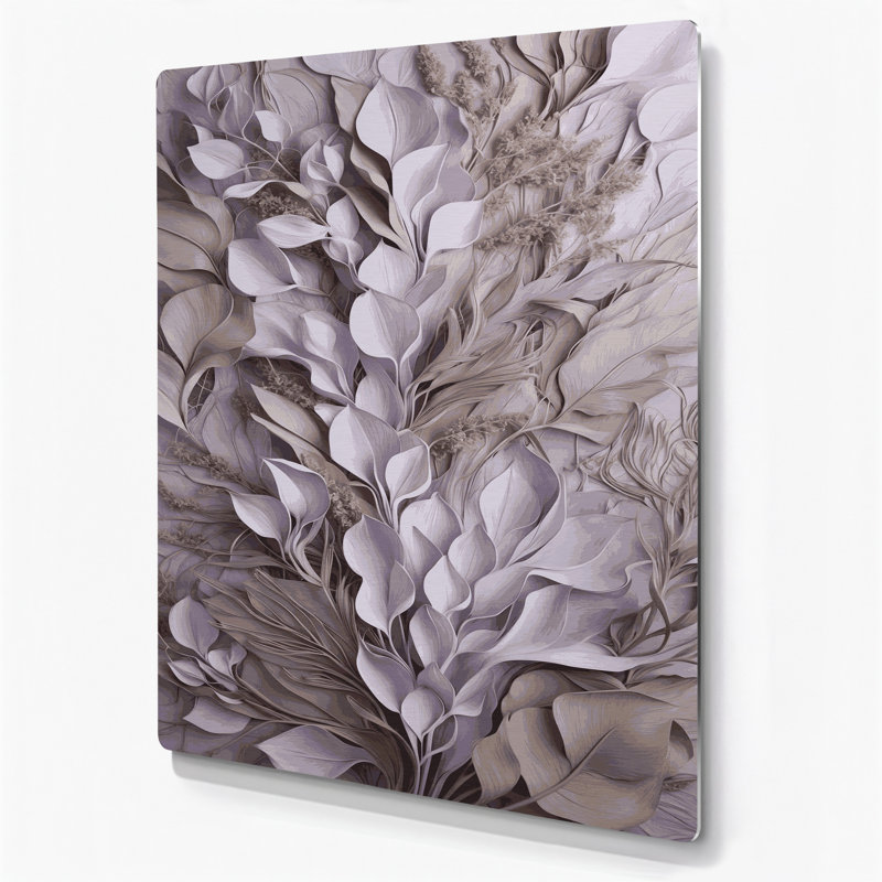 Abstrait floral 19, art mural gris en métal, H 24 po x l 36 po