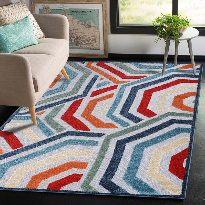 Clopein Waimea Modern Geometric Coastal Outdoor Area Rug, Rectangle 5'6" x 8'