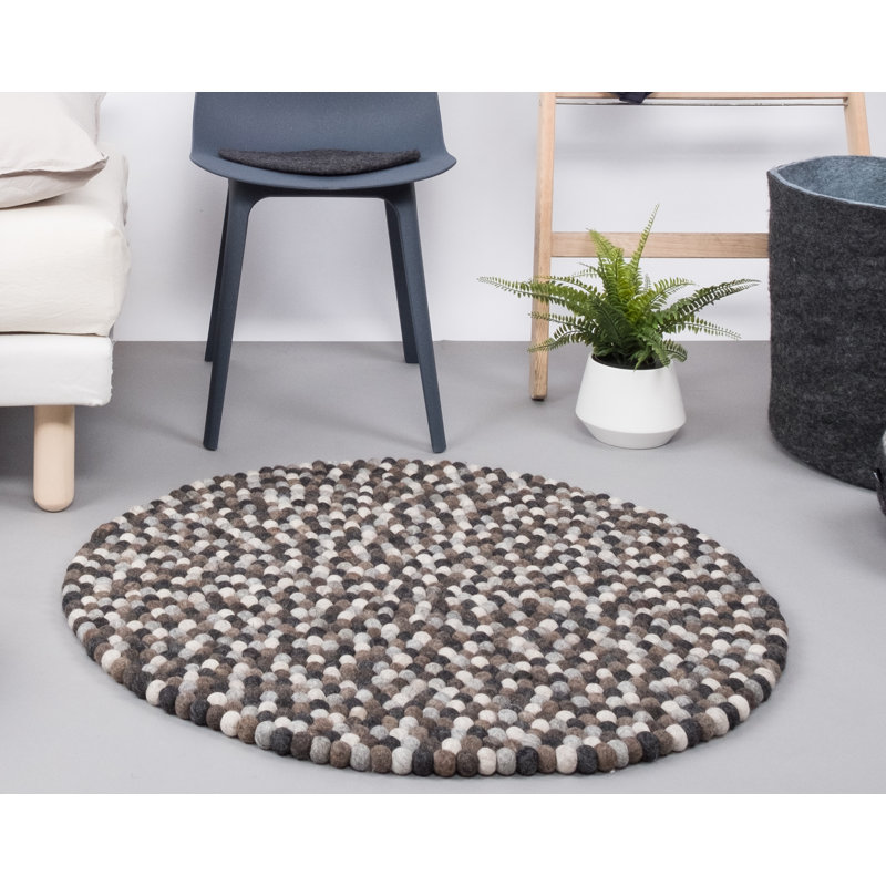 Round Geometric Wool Hand Woven Area Rug, Round 70cm
