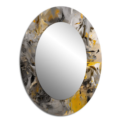 Bliss Of Happiness In Gray And Yellow I - Gray Modern Oval Wall Mirror