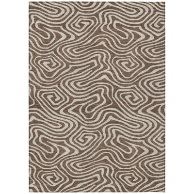 9' X 12' Brown Abstract Washable Indoor Outdoor Area Rug