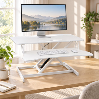 31.5 Inch Standing Desk Converter with Keyboard Tray, Height Adjustable Sit-to-Stand Desktop Workstation，White